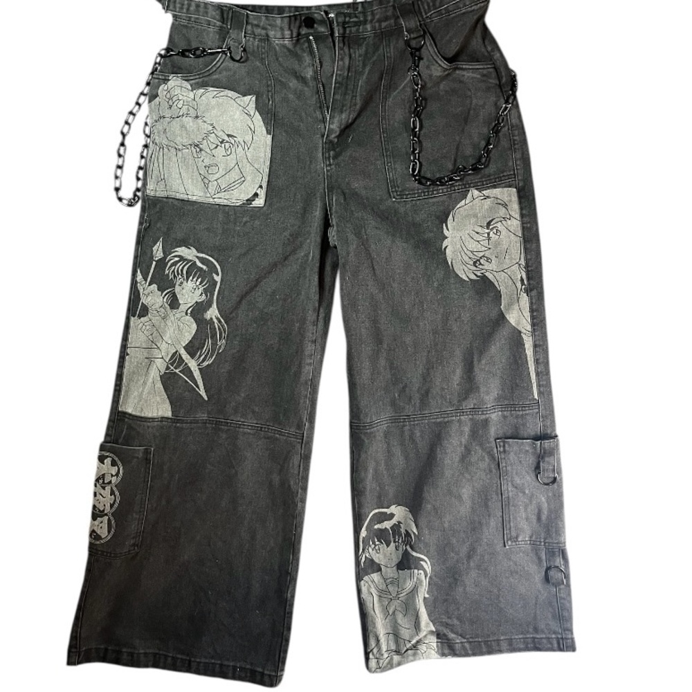 Anime Graphic Wide-Leg Pants with Chain